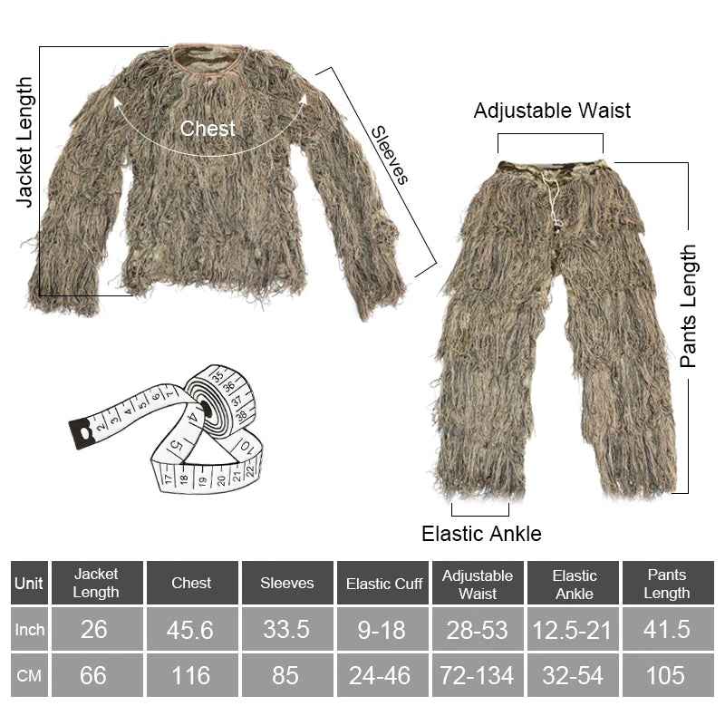 OutdoorSportHub | 3D Ghillie Suits Ghillie Yowie Snipe Jacket Pants Head Cover